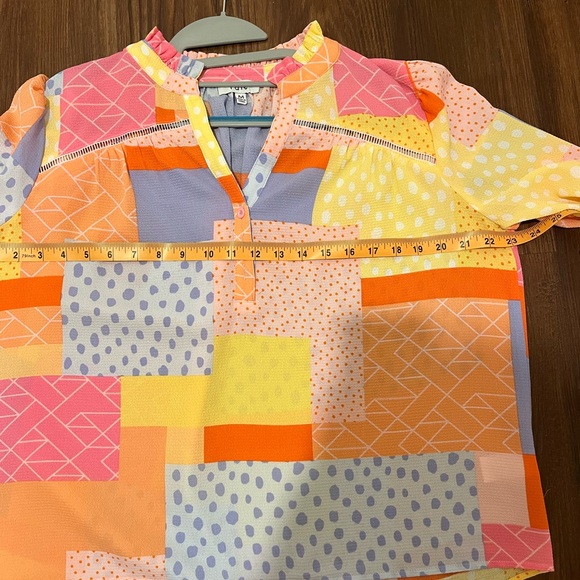 Fate Colorful Balloon Sleeve Blouse Ruffle Cuff Sz M Relaxed Fit Oversized - Picture 4 of 5